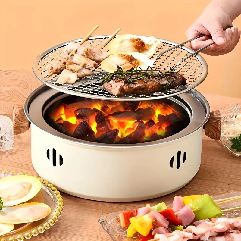 Portable Small Tabletop Stainless Steel BBQ Grill with Cooking Grate, Detachable Charcoal Barbecue Stove for Home Use