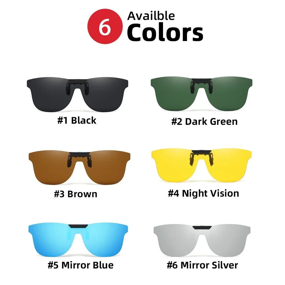 VIVIBEE Square Non Polarized Flip Up Clip On Sunglasses Dark Anti Glare Lens UV400 See Digital Screen Car Driving Sun Glasses