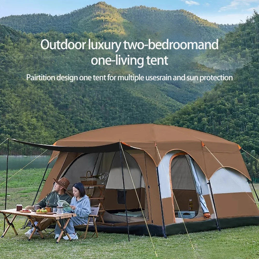 Outdoor Camping Family Tent 3-12 Person Double Layers Oversize 2 Rooms Thickened Rainproof Outdoor Family Camp Tour Equipment