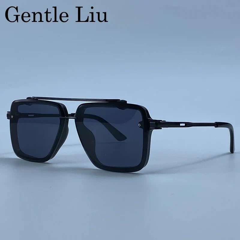 Steampunk Square Double Bridge Sunglasses Men Big 2026 Luxury Brand Designer Retro Punk Driving Sun Glasses Metal Frame Eyewear