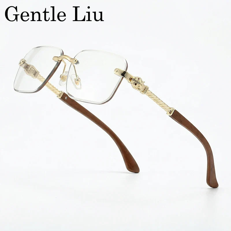 Vintage Rimless Photochromic Sunglasses Men 2026 Luxury Designer Square Frameless Leopard Head Sun Glasses Driving Eyewear Shade
