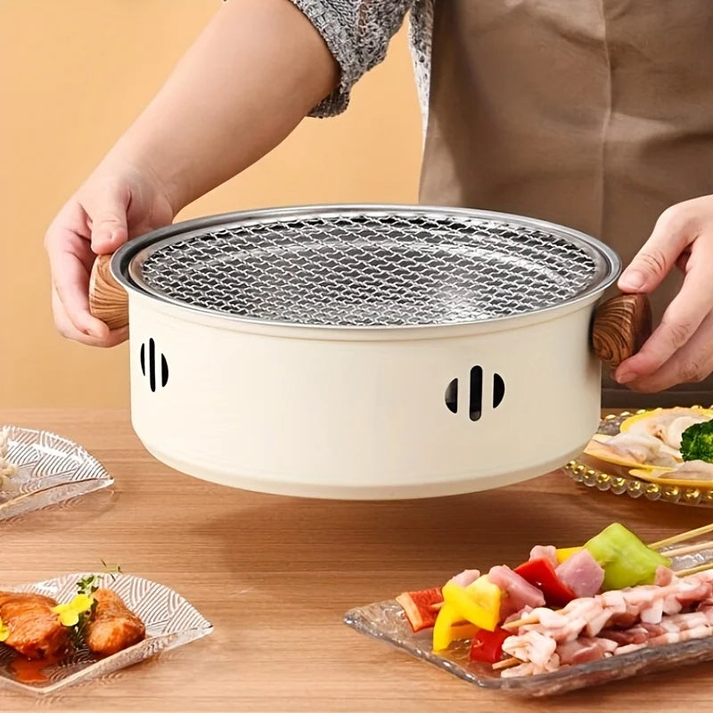 Portable Small Tabletop Stainless Steel BBQ Grill with Cooking Grate, Detachable Charcoal Barbecue Stove for Home Use