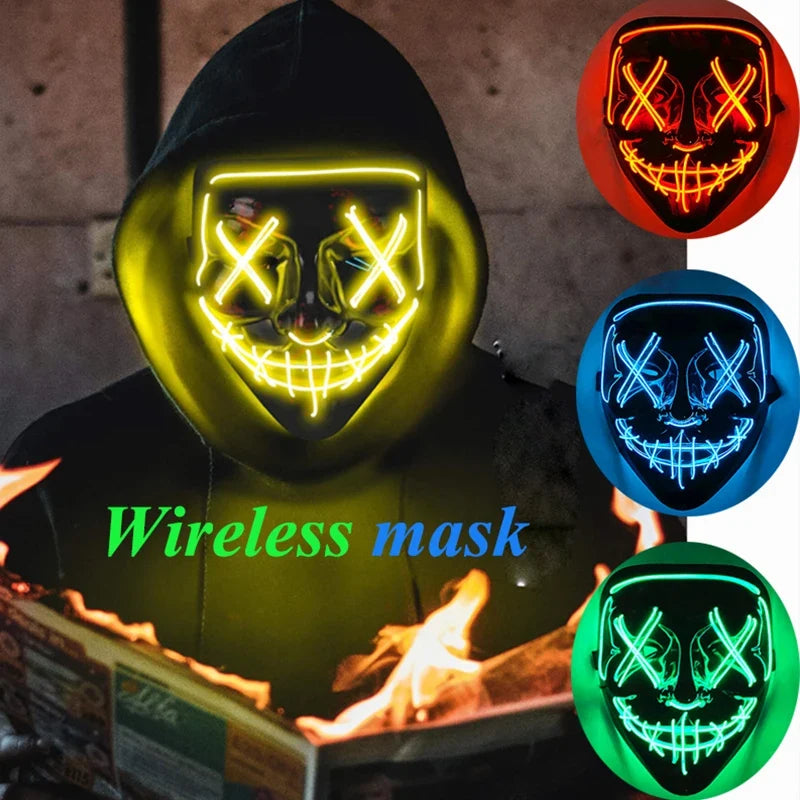 LED Light Up V For Vendetta Mask Anonymous Luminous Full Face Mask Glow In Dark Party Rave Halloween Cosplay Costume Props