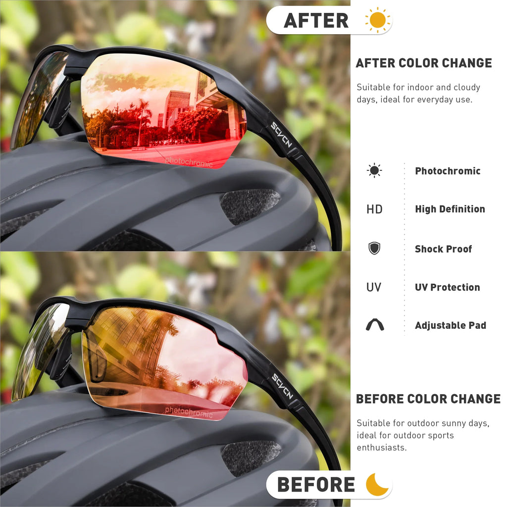 SCVCN Photochromic Cycling Sunglasses Marathon Running Glasses Men Outdoor Sports Women Driving Bicycle Bike Eyewear New