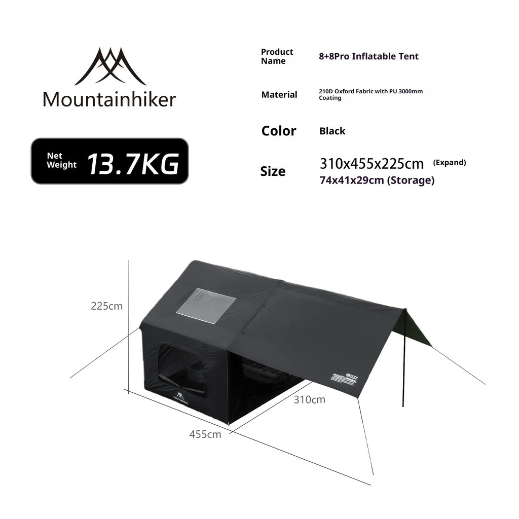 MOUNTAINHIKER 8+8m² Inflatable Tent Camping 4-6 Person Waterproof Family Awning Beach Tent Quick Open Fishing Picnic Park Tent