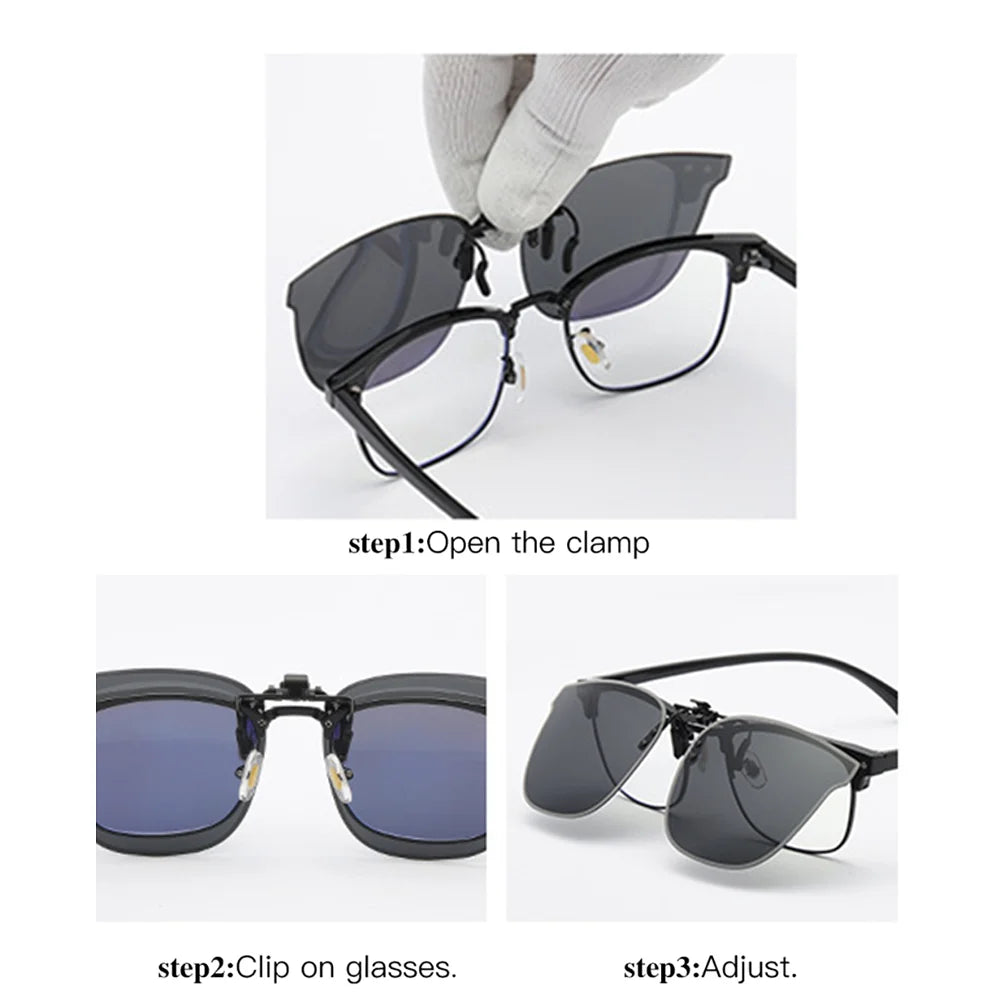 VIVIBEE Big Size Flip up Clip on Sunglasses Polarized Men Classic UV400 Photochromic Lens Sun Glasses for Women