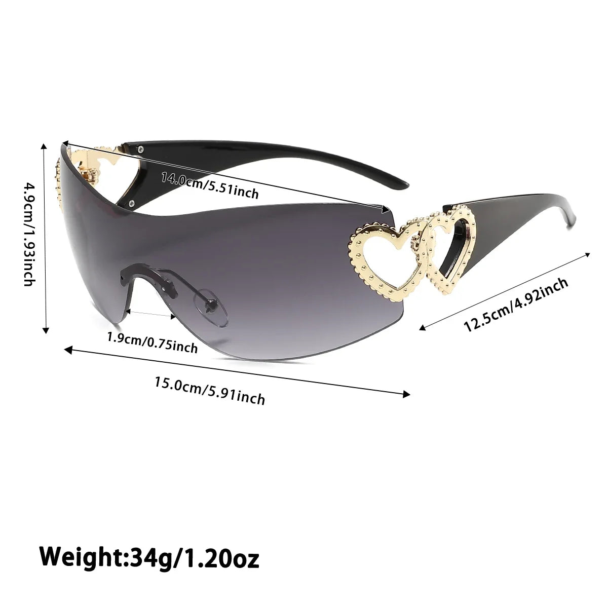 2pcs Y2K Integrated Frameless Glasses, Double Heart Design, Versatile for Women's Daily Street Photography/Travel