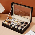 12 Slot Synthetic Leather Watch Display Case 1pc Watch Organizer with Lock Removable Pillows for Men Travel Gift
