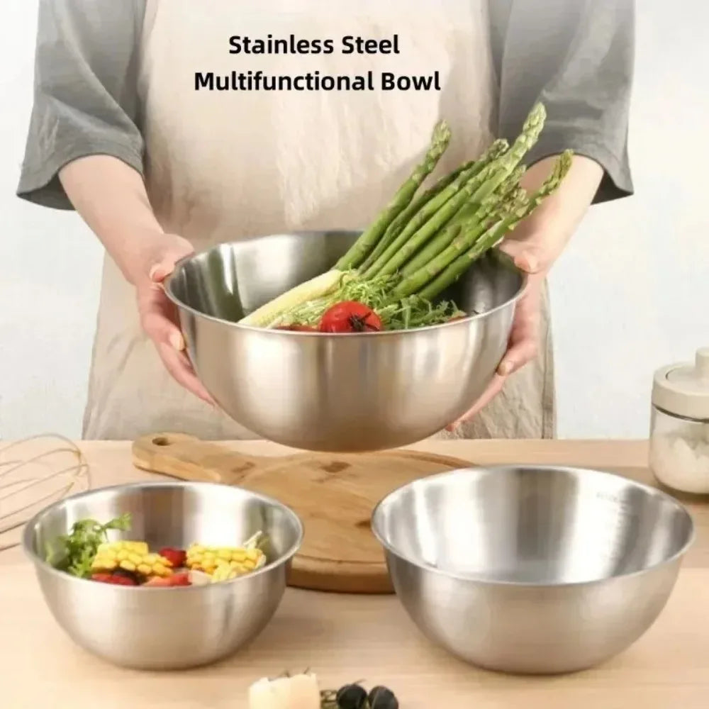Large Capacity Stainless Steel Bowl Set with Scale for Cooking Baking Food Storage Home Kitchen Essentials Mixing Bowls