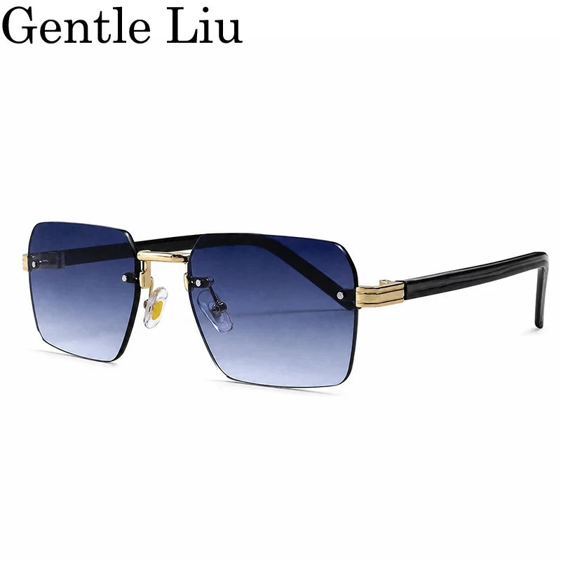 Rimless Square Punk Sunglasses Men 2026 Luxury Brand Designer Vintage Hip Hop Sun Glasses Cut Edge Eyewear Fashion Driving Shade