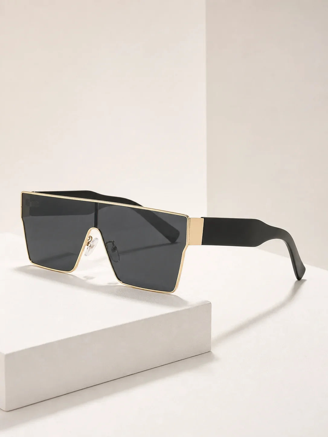 Y2K Large Frame Square Sunglasses Men's And Women's Metal Frame Wide Legs Solid Color Lenses Hip Hop Trendy Sunglasses