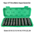 10pcs 1/2 Drive Metric Heavy Duty Impact Socket Set Universal Deep Wrench Sockets for Pneumatic Air Repair Manual Tools