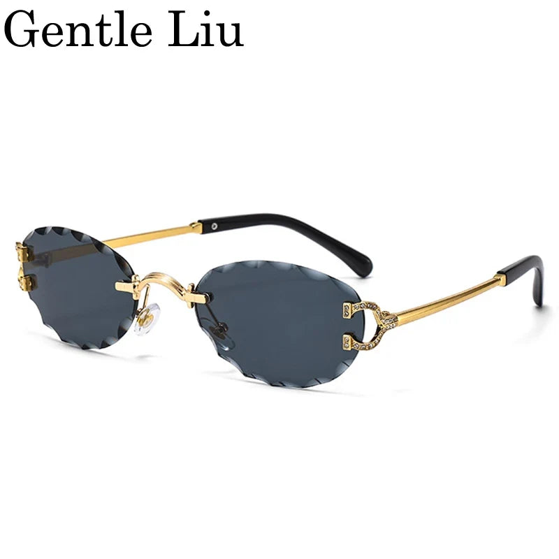 Oval Punk Rimless Change Color Sunglasses Men 2026 Luxury Brand  Photochromic Sunglass Metal Frame Cutting Lens Eyewear For Male