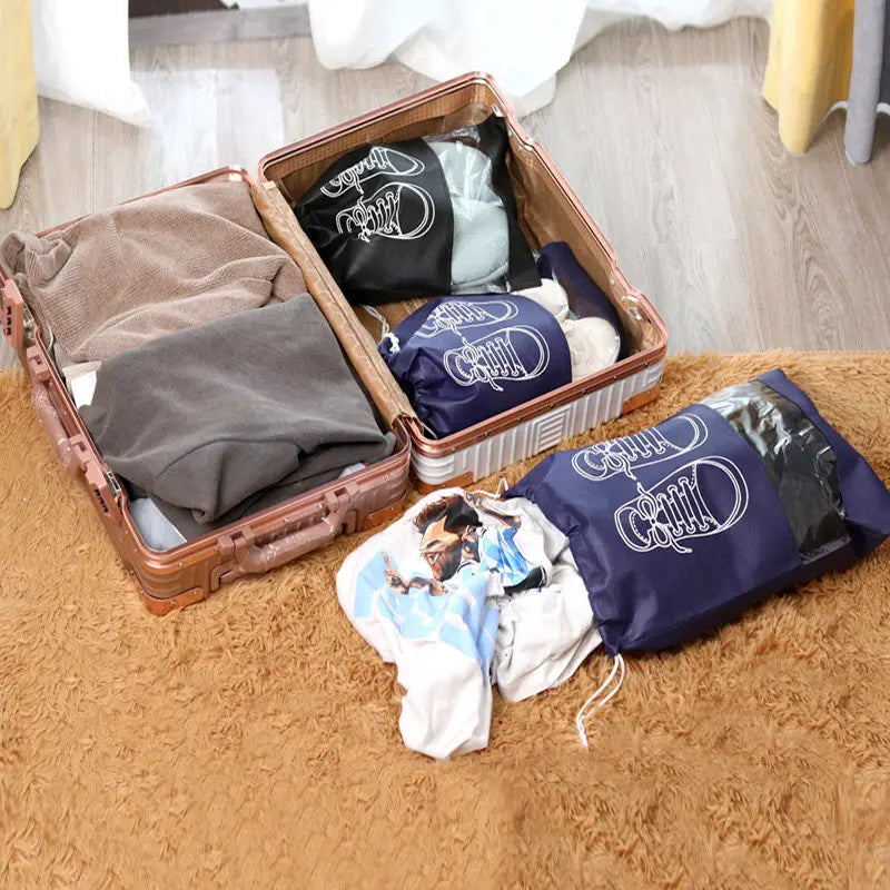 5pcs Shoes Storage Bag Closet Organizer Non Woven Travel Portable Bag Waterproof Pocket Clothing Classified Draw Hanging Bag