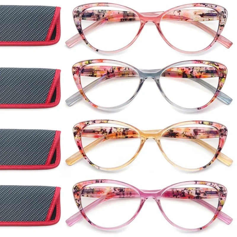 Cat's Eye Women's Anti-Blue Light Reading Glasses,, Floral Pattern Fashion Lightweight Frame, Diopter +0 ~ +4.5