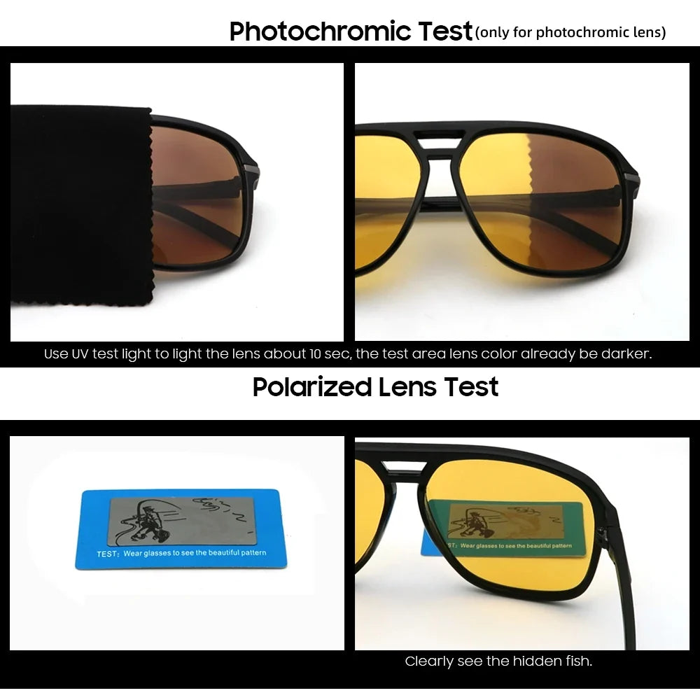 VIVIBEE Men Polarized Night Vision Glasses Yellow Retro Square Oversized Photochromic Goggles Women Fashion Driving Sunglasses