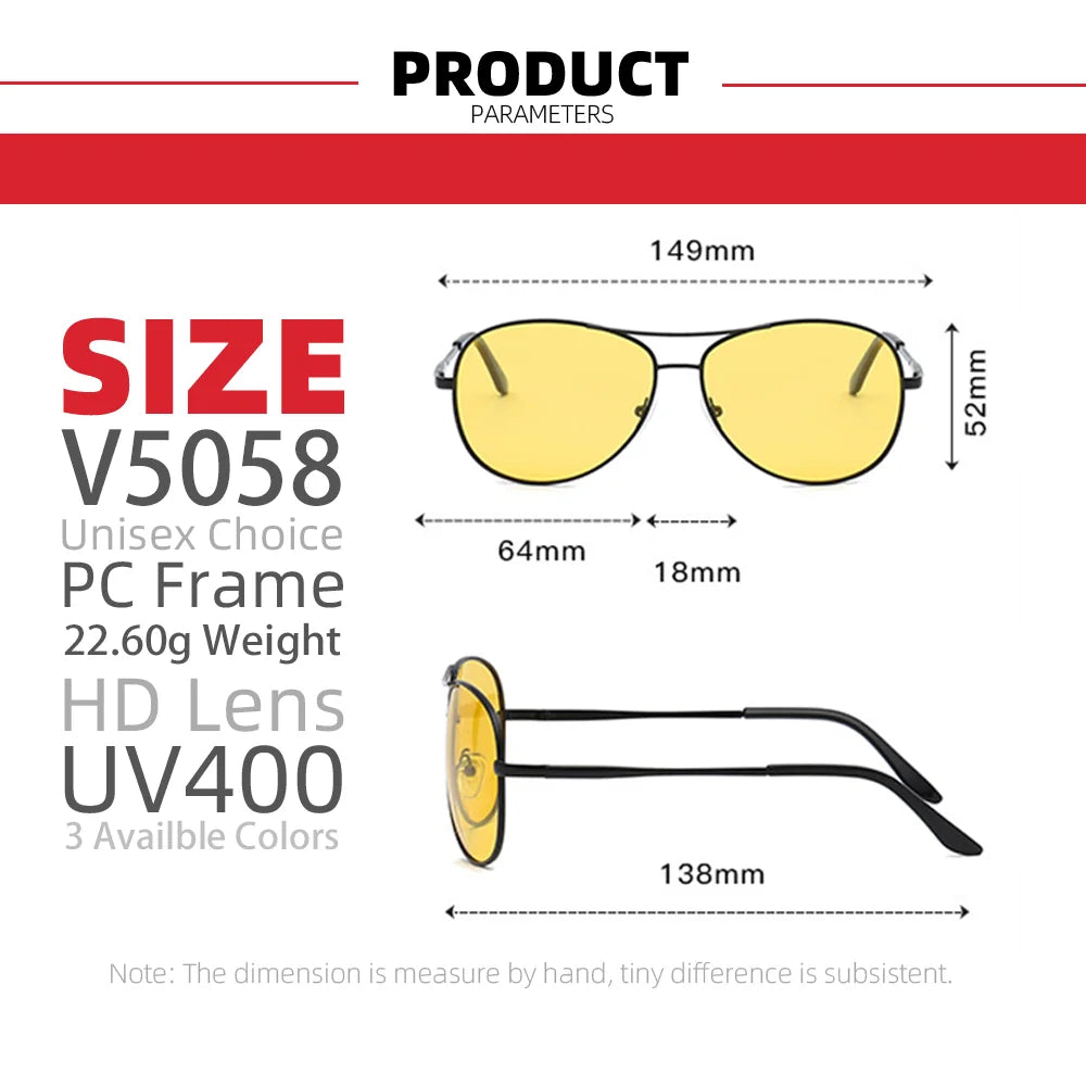 VIVIBEE Pilot Night Vision Glasses for Driving Nocturna Yellow Polarized UV400 Lens Aviation Goggles Men Nightvision Sunglasses