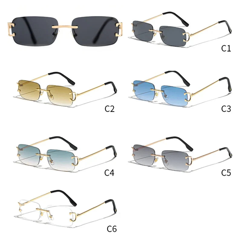 HBK Retro Borderless Sunglasses Women Square Mental Frame Sun Glasses Design Outdoor Party Travel UV400 Glasses Gift Box