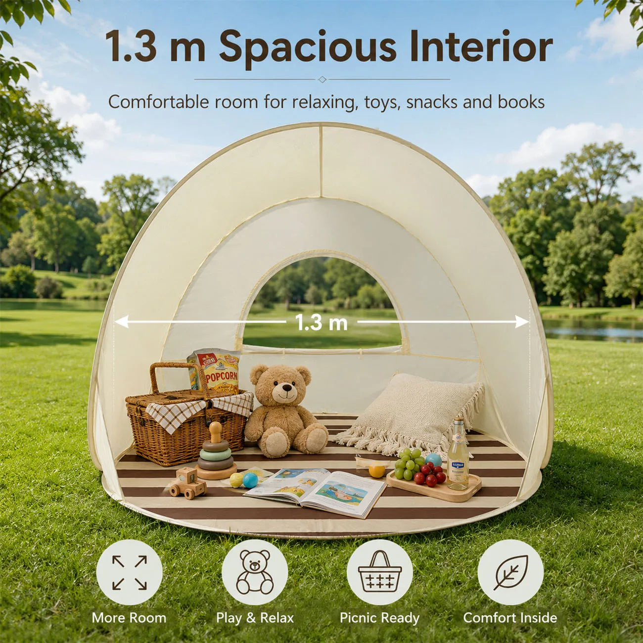 1.2/1.3/1.4M Instant Pop Up Tent No Assembly Portable Outdoor Shade Shelter Spacious Folding Canopy for Lawn Picnic Camping