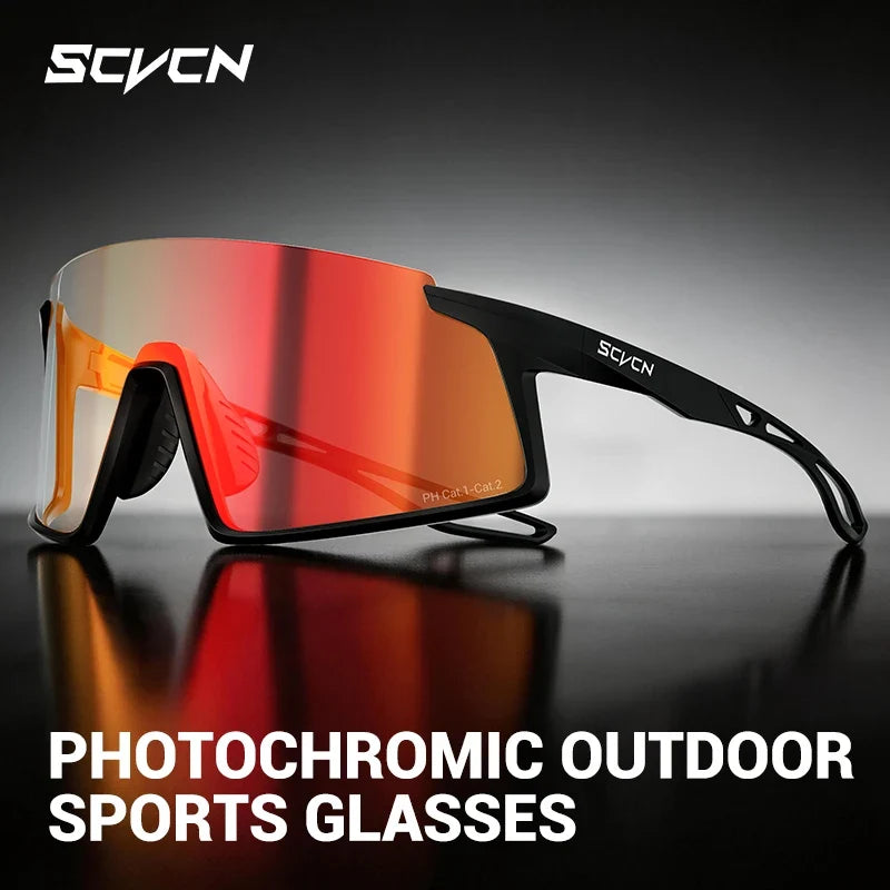 SCVCN Men Women Outdoor Sports Photochromic Running Casual Goggles MTB Bike Glasses UV400 Hiking Eyewear Cycling Sunglasses