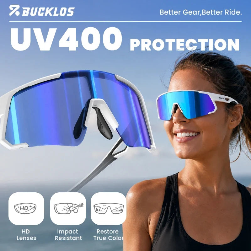 BUCKLOS Polarized Cycling Glasses UV400 Outdoor Sports Sunglasses Men Women MTB Cycling Goggles Road Bike Eyewear