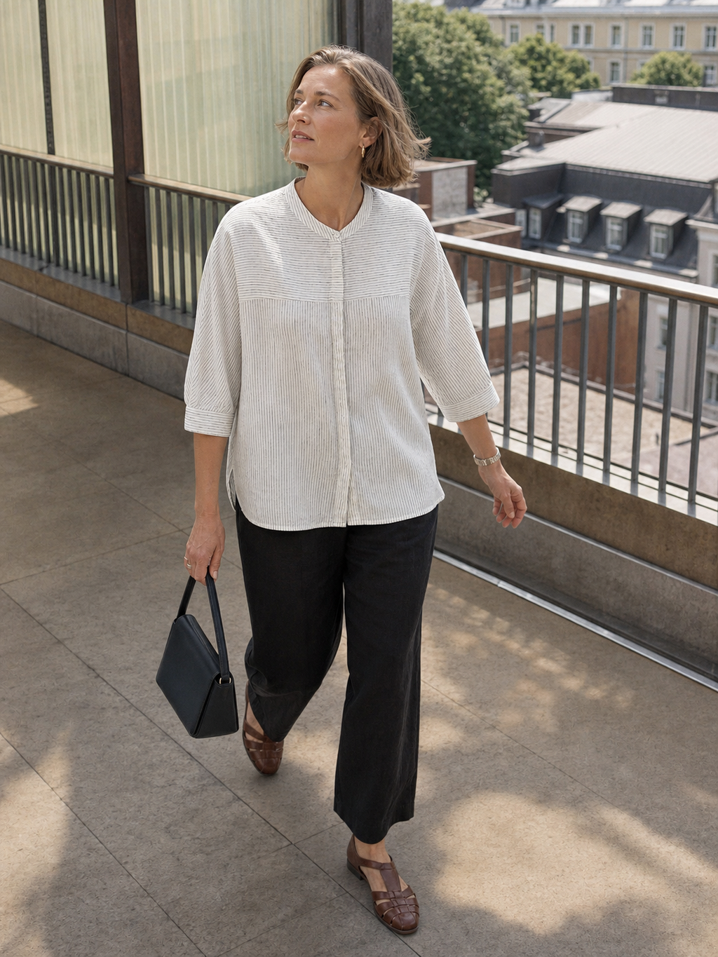 100% Linen Striped Three-Quarter Sleeve Shirt SKYLAR