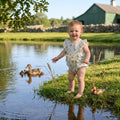 Green plaid bow duck baby girls summer romper