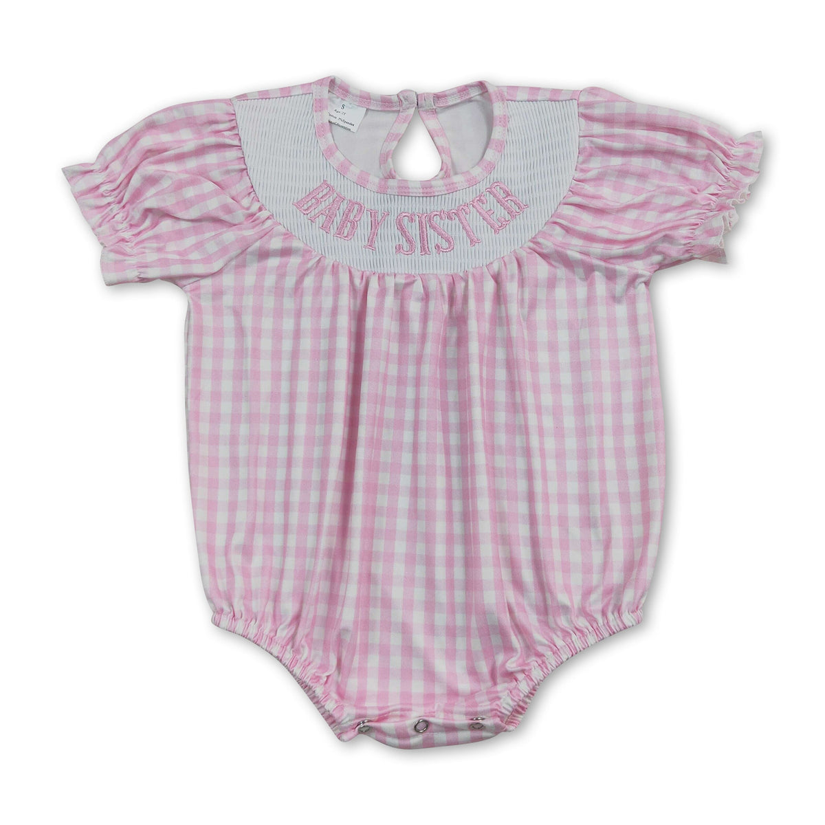 Short sleeves pink plaid baby sister smocked girls romper