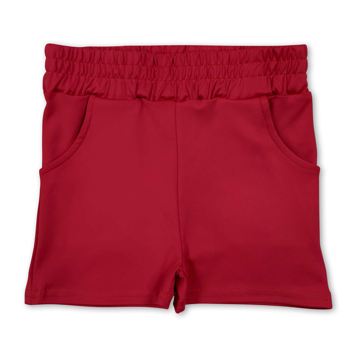 High waist red pockets kids girls tight active shorts