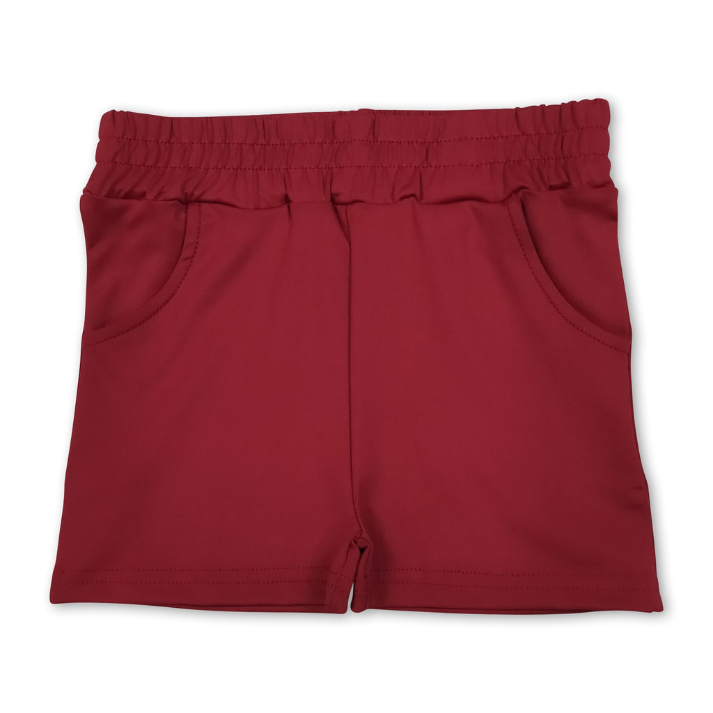 High waist maroon pockets kids girls tight active shorts