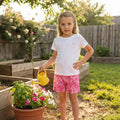 Pink leaves camo kids girls summer pocket shorts