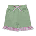 Pink stripe green ruffle cotton pockets kids girls shorts