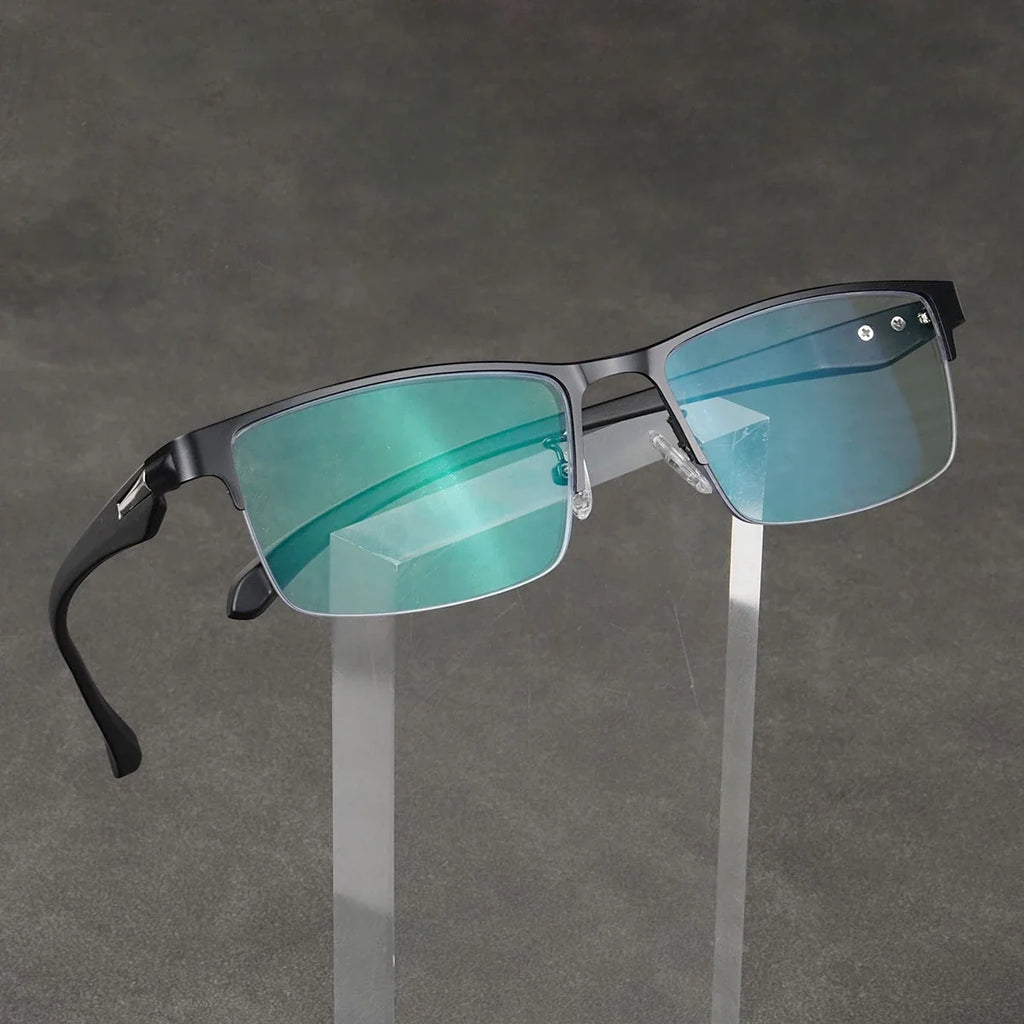 Men Square Reading Glasses Coated Green Glass Ultralight Frames Flexible Temples Luxury Designer Brand Eyewear Gifts Half Frame