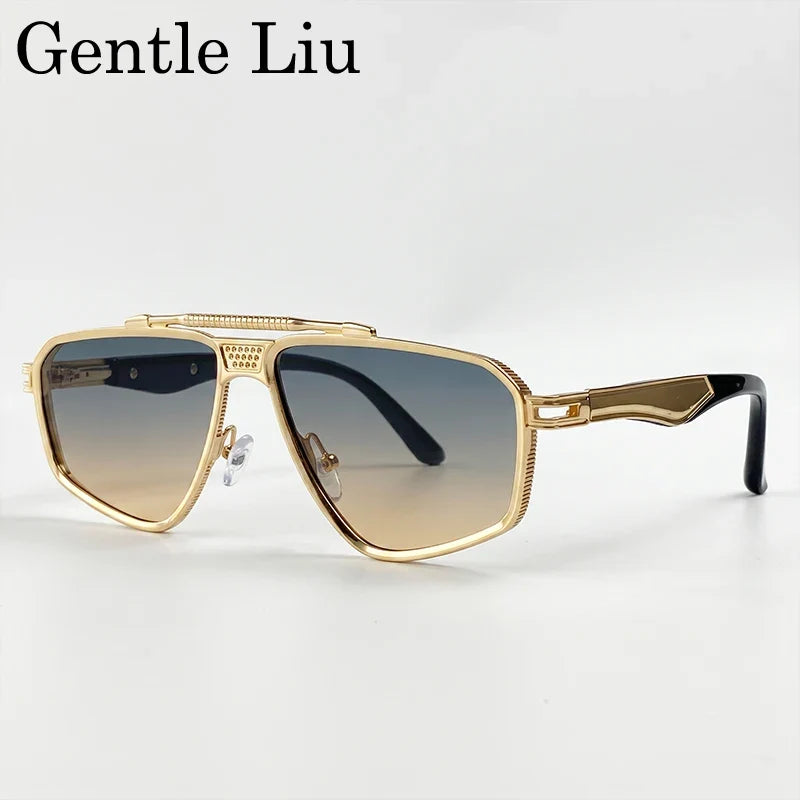 Steampunk Polygon Sunglasses Men 2026 Luxury Brand Designer Metal Frame Square Double Bridge Sun Glasses Vintage Driving Shades