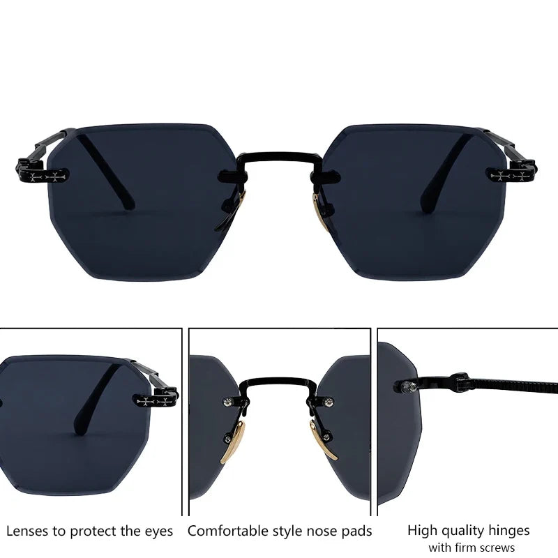 Rimless Square Sunglasses Men 2026 Luxury Designer Trendy Polygon Metal Frame Sun Glasses Y2K Punk Frameless Hip Hop Eyewear