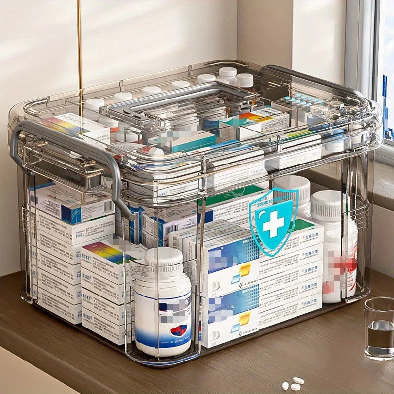 Waterproof Double Layer Transparent Multi Tier Medicine Storage Box Home Bedroom First Aid Storage Container