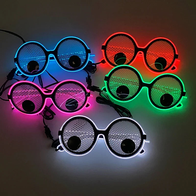 LED Lovely Eyeball Movable Glasses Neon Music Rave Fluorescent Party CHRISTMA DECOR Light Round Frame Funny Cartoon Glasses