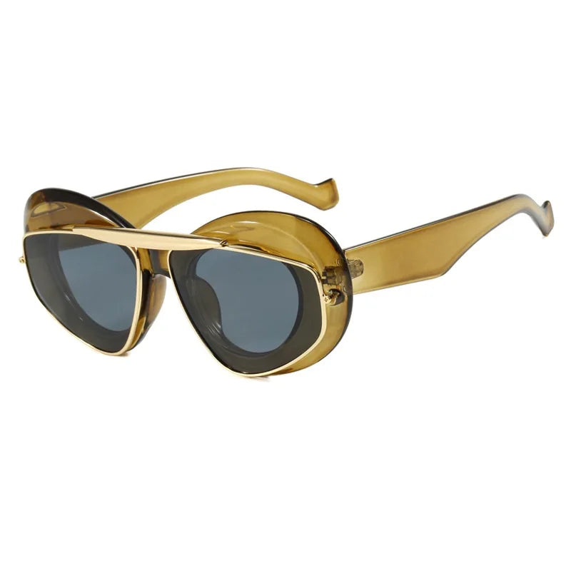 NEW Punk Oval Sunglasses 2000'S Women Men Y2K Hip Hop Luxury Brand Square Sun Glasses UV400 Unisex Shades Eyewear