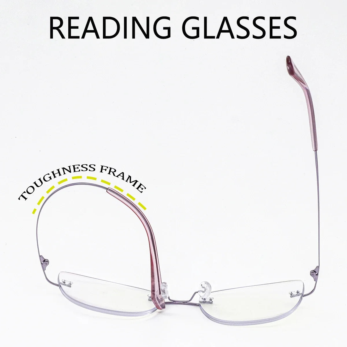 Progressive Multifocal Reading Glasses Women Rimless Anti Blue Light Presbyopic Eyeglasses Luxury Cut Edge Purple Pink Eyewear