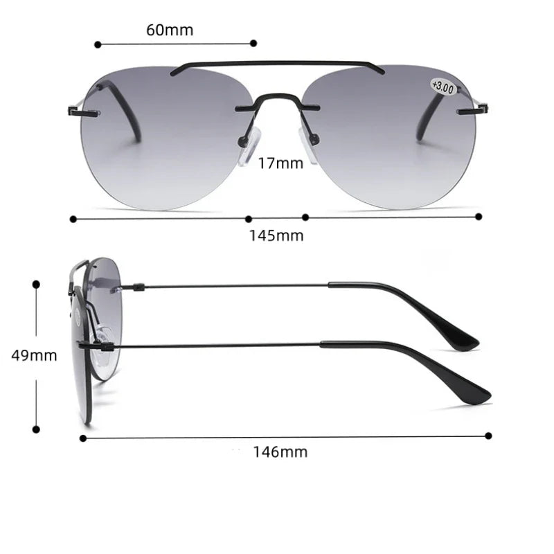 MODFANS Sunglasses Presbyopia Men's Distance And Near Dual-use Double Light Presbyopia Glasses Rimless Sun Glasses UV Protection