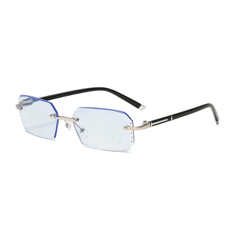 Diamond Studded Frameless Blue Light Reading Glasses for Men And Women with Blue Film Flat Light Cut Border