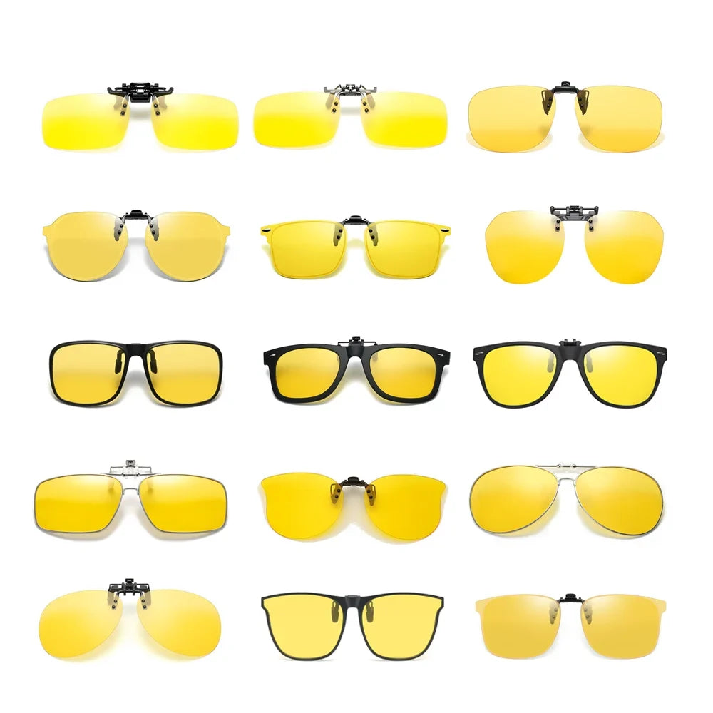 VIVIBEE Flip Up Clip On Night Vision Glasses Polarized Men Driving Yellow Sunglasses Women UV400 Fishing Universal Clips