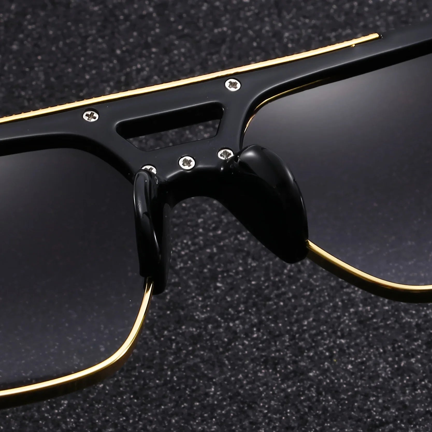 Black Gold Double Beam Square Sunglasses, Light Luxury Men's Business Driving Glasses