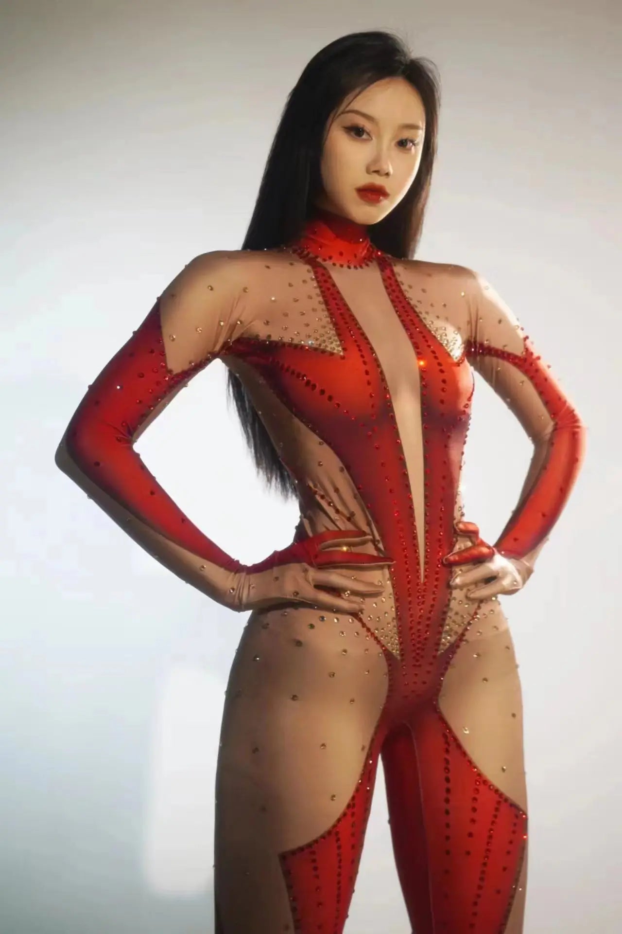 Sparkly Rhinestones Jumpsuit Women LongSleeve Nightclub Prom Party Outfit Singer DancerPerformance Dance Costume Stage Wear B171
