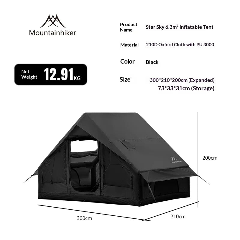 MOUNTAINHIKER 6.3㎡ Large Starry Sky Inflatable Tent Waterproof Observation Skylight Outdoor Camping Quick Setup Tent 3/4 Person