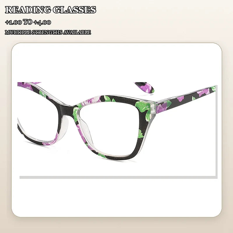 6 Pack Floral Leopard Cat Eye Reading Glasses for Women, Multi Pattern Fashion Reading Glasses Bulk Set, Multiple Diopters +1