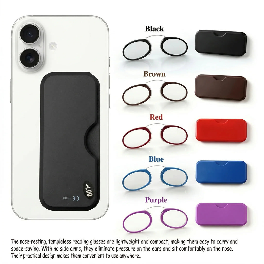Portable Nose Clip Reading Glasses Men Women Mini Legless Presbyopic Eyeglasses Stick On Phone Case Wallet Pocket Reader Glasses