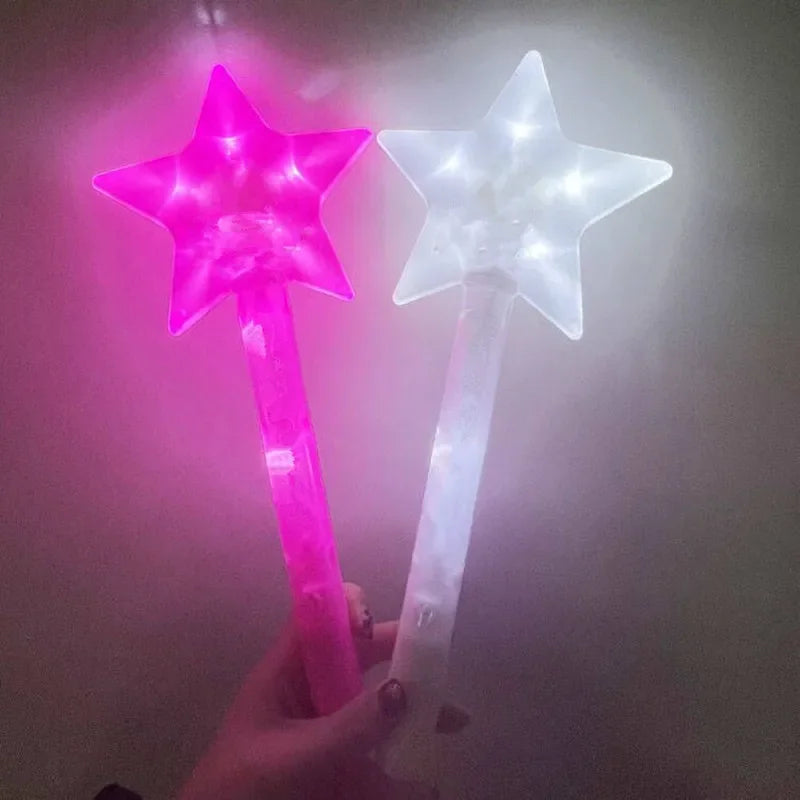 1pc LED Five Pointed Star Flashing Stick Light Up Flashing Wand Colorful Fluorescent Stick Princess Gift Party Birthday Supplies