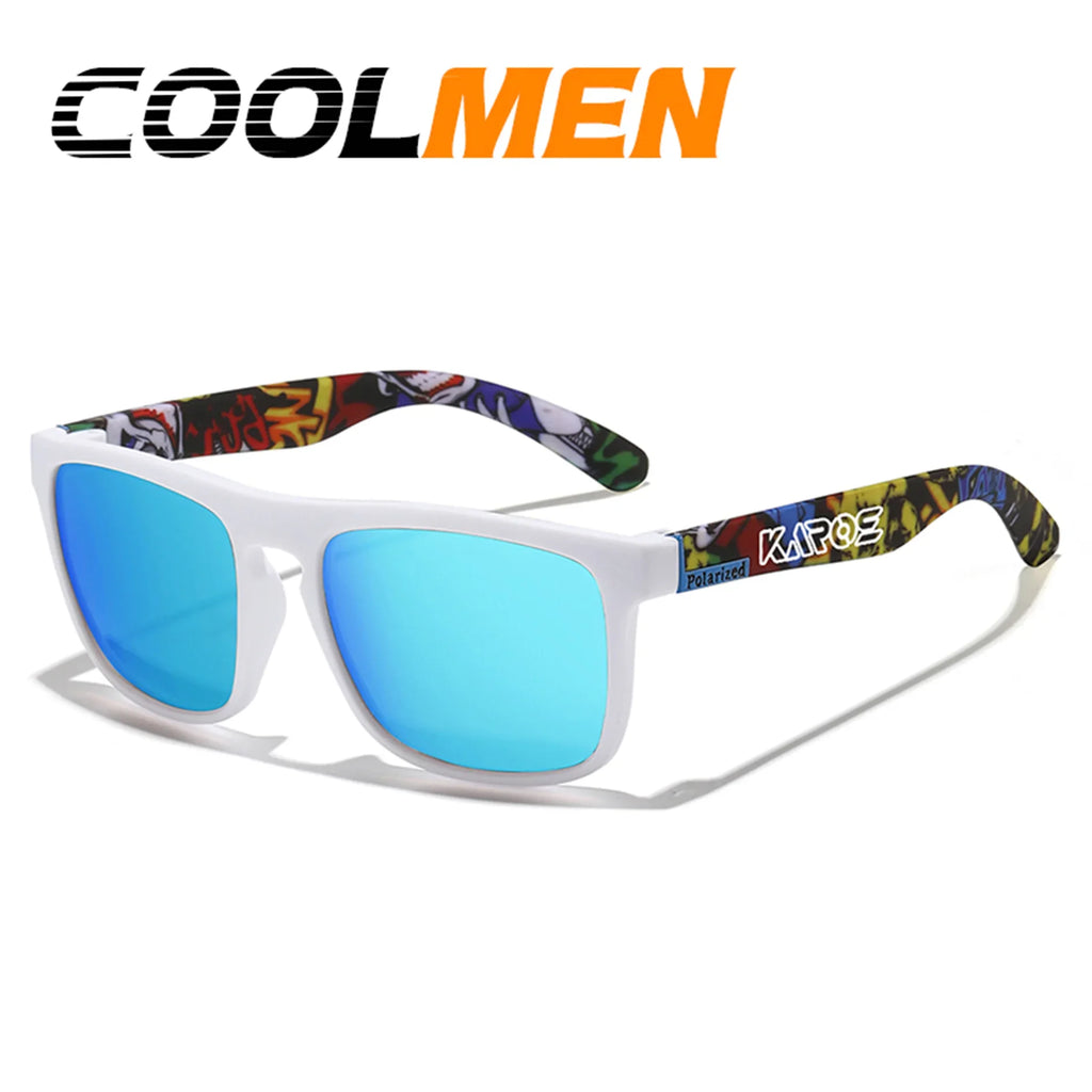 COOLMEN Classic Men Square Polarized Fishing Sunglasses Outdoor Driving Cycling Running Goggles Vintage Large Frame UV400