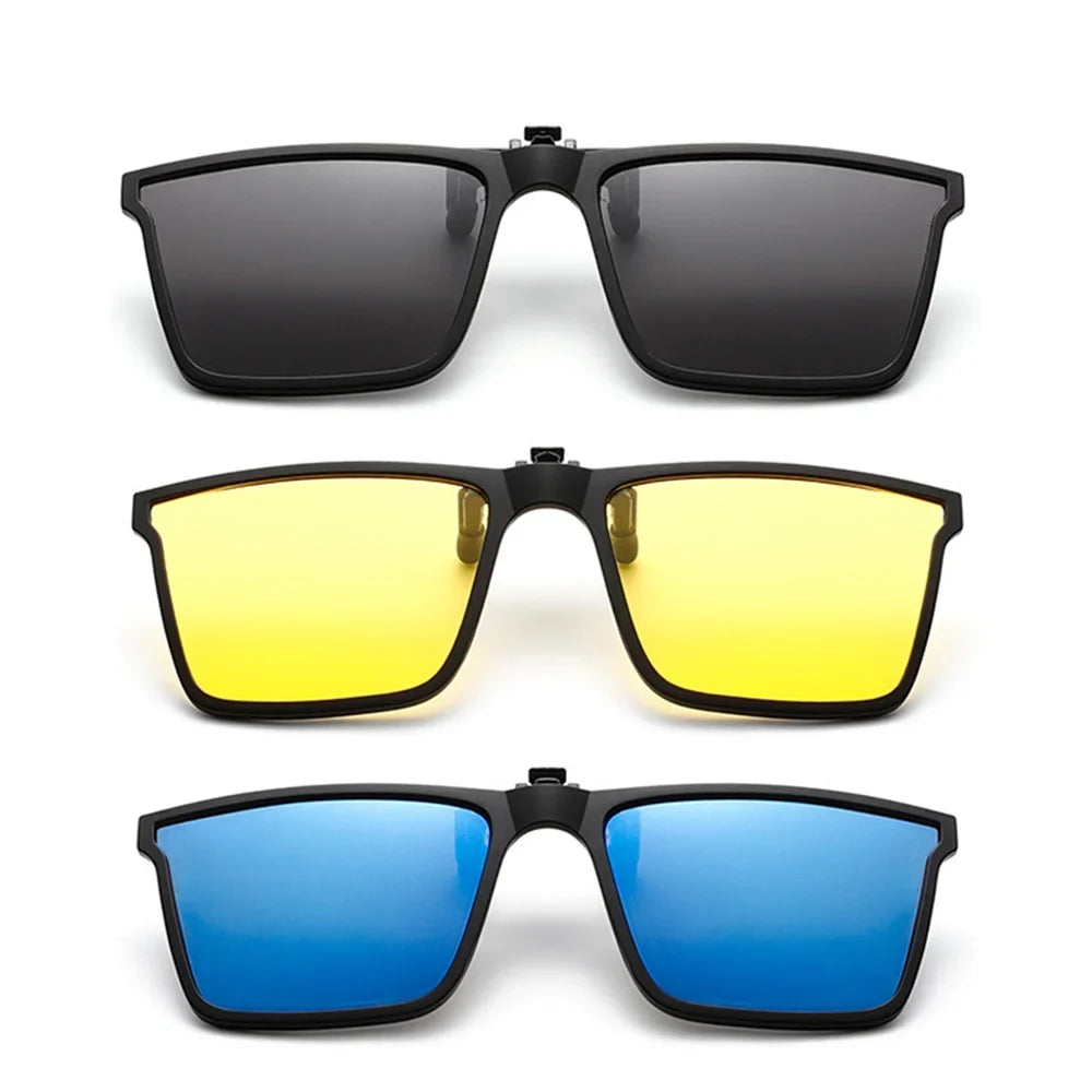VIVIBEE Square Flip Up Clip On Sunglasses Polarized Mirror Blue Driving Glasses Grey UV400 Photochromic Night Vision Clips